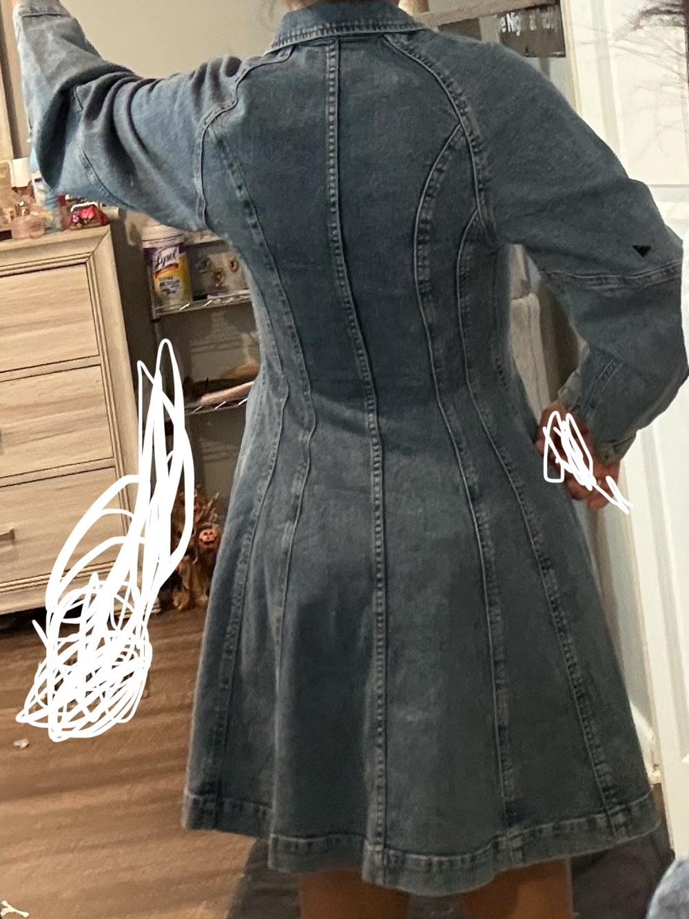 Banana Republic Washed Denim Long-Sleeve Fit-and-Flare Dress - Blue Gray